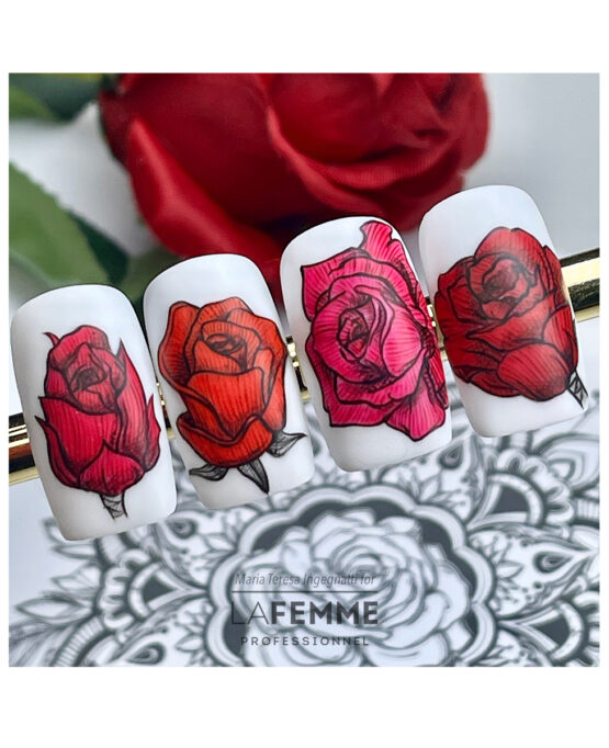 nailart rosa rosa dipinta a mano su tips