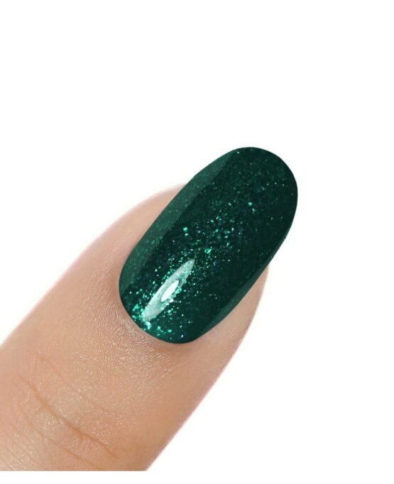 unghia verde con glitter