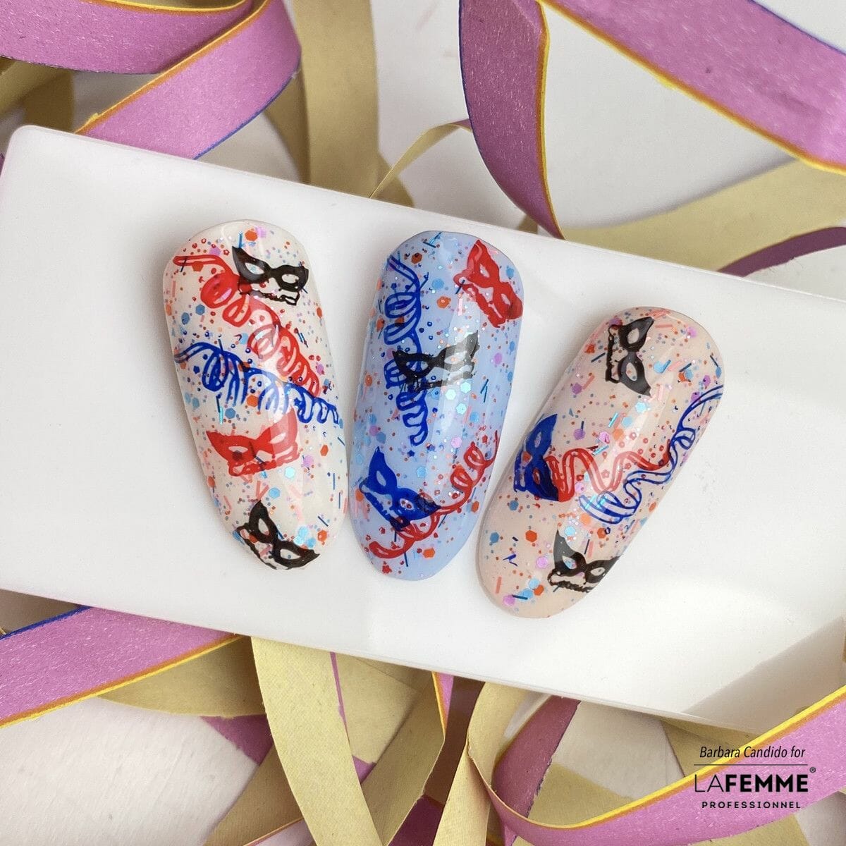 Idee Carnevale Inspo Nail Art La Femme Smalto Semipermanente Glitter Parade Idee Moda Febbraio Semipermanente