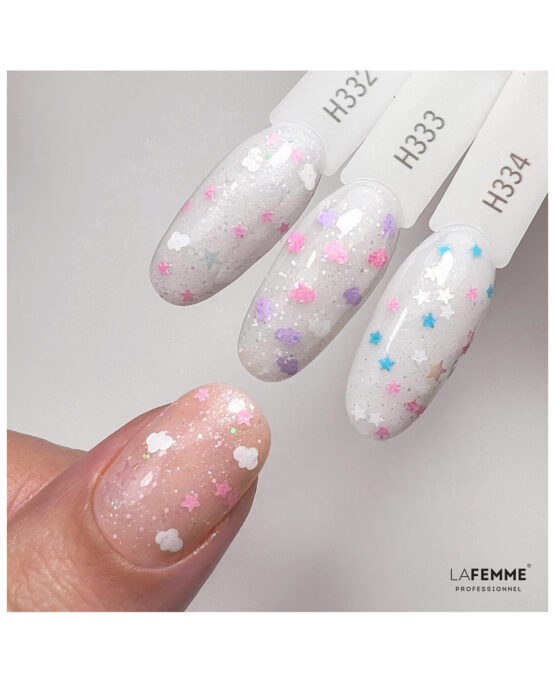 smalto semipermanente h332 h333 h334 star nails glitter stelle nuvole unicorno sirena arcobaleno