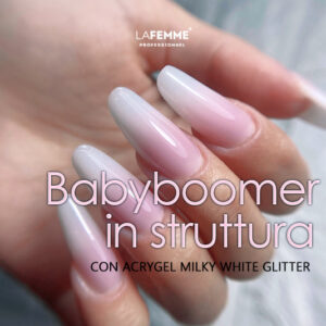 Babyboomer in struttura ricostruzione spheric acrygel milky white glitter