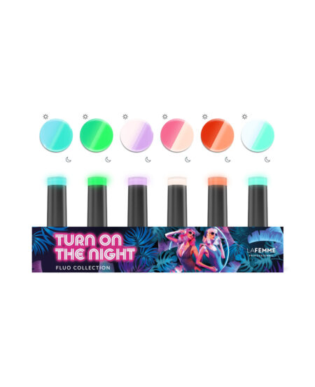 kit turn on the night smalti semipermanenti fluorescenti gel polish glow in the dark collection