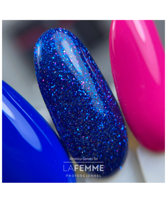 smalto semipermanente blu con glitter fucsia