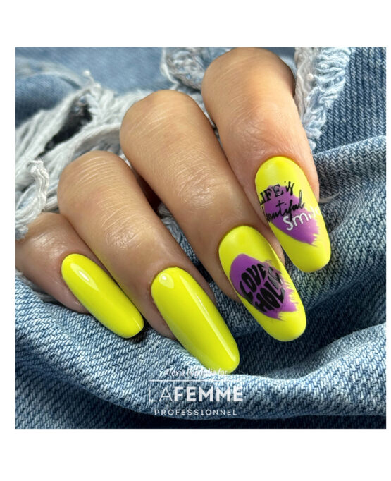 nailart giallo lime e viola