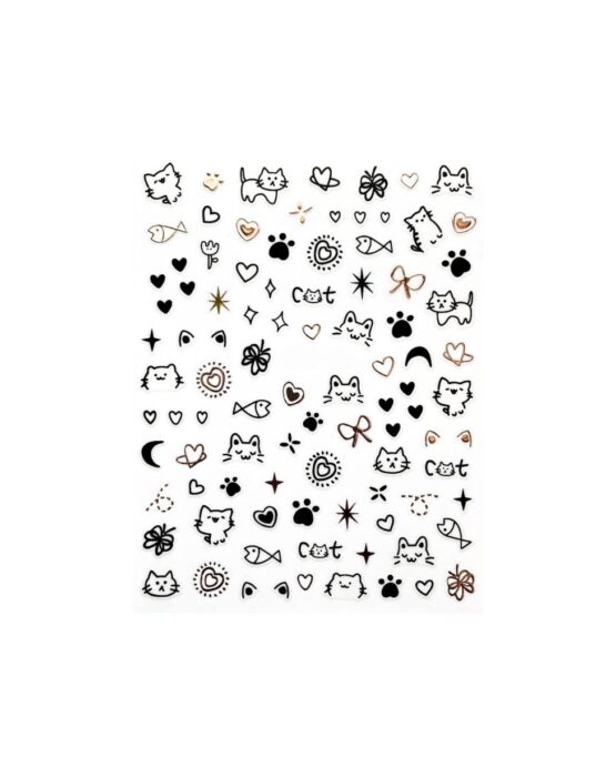 sticker unghie con gatti, cuori, zampe